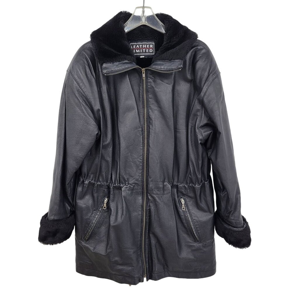 Leather Limited Black Faux Fur Trimmed Mens‎ Jacket Size M Zipper FLAW